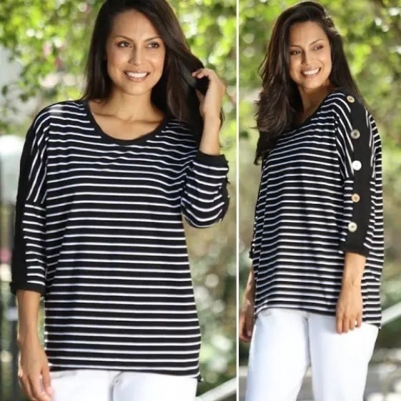Neon Buddha Tops | Nwt Neon Buddha Striped Fuji Top | Color: Black/White up to L - Picture 1 of 14